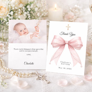 Doop lint roze parels foto meisje bedankkaart