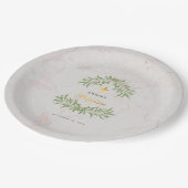Doop Marmeren Bladergroen Faux Gold Script Papieren Bordje (Gekanteld)