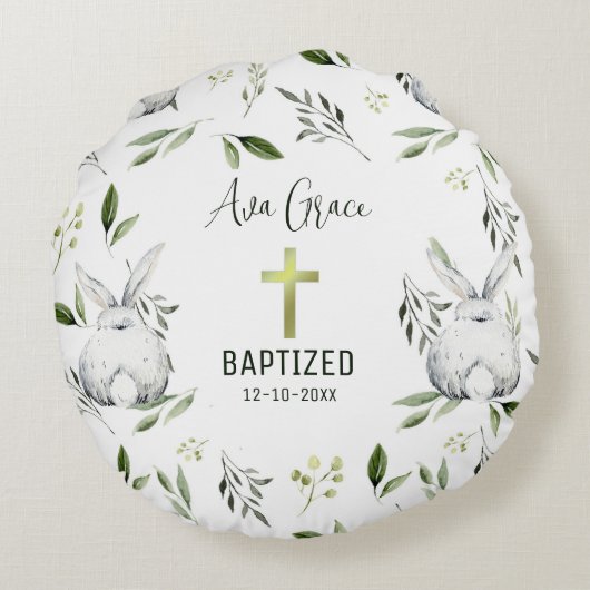 Doop met kruis, Bunny Rond Kussen (Achterkant)