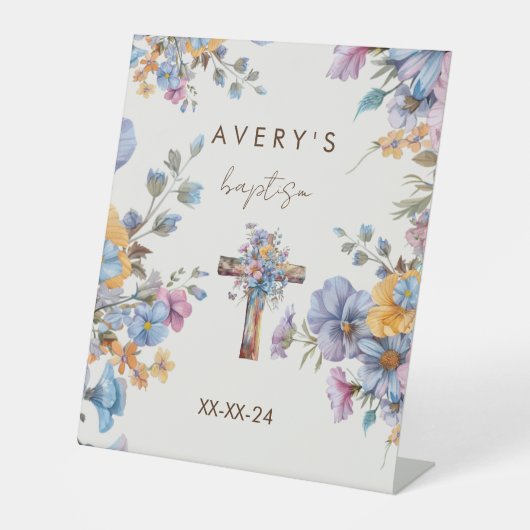 Doop Modern Blue waterverf Cross Elegant Reclamebord Met Voetstuk (Voorkant)