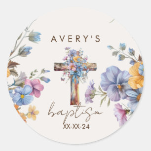 Doop Modern Blue waterverf Cross Elegant Ronde Sticker