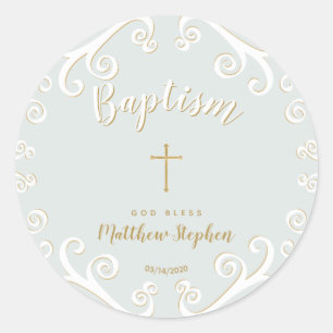 Doop rollen in Poeder Blauw en Goud Ronde Sticker