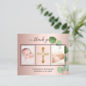 Doop roos eucalyptus foto bedankkaart (Staand voorkant)