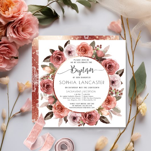 Doop, Roos Gouden Bloemen Kaart