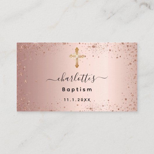 Doop roos gouden glitter partij RSVP Informatiekaartje (Achterkant)