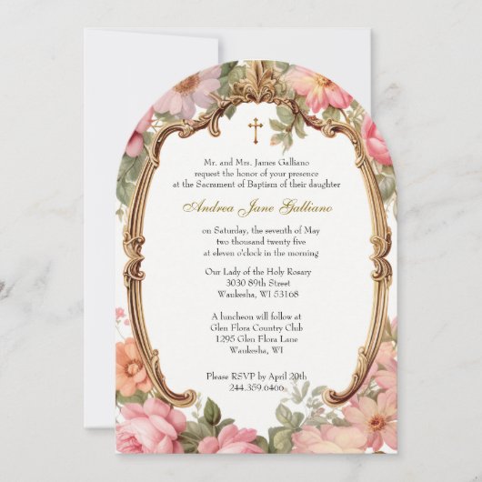 Doop Roze Bloemen Moeder Maria Jezus Goud Kaart (Voorkant)