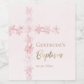 Doop roze bloemen waterverf kruis wijn etiket (Enkel label)