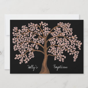Doop roze kersenbloesem boom schilderij kaart