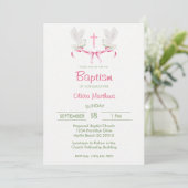 Doop Roze Kruis Duiven Meisjes Kaart (Staand voorkant)