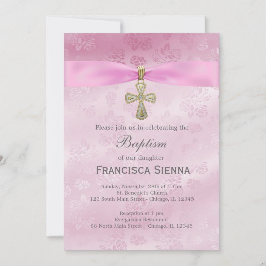 Doop roze rozen kaart (Voorkant)