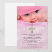 Doop Roze Rozen met foto Kaart (Voorkant / Achterkant)