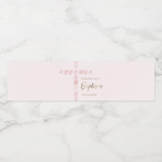 Doop roze waterverf kruis waterfles etiket (Enkel label)