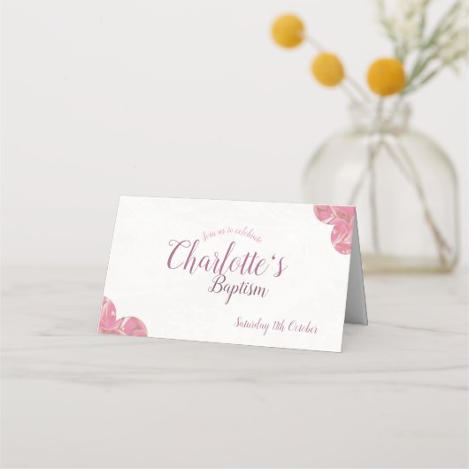Doop roze & witte placecards (Achterkant)