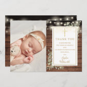 Doop Rustieke Slingers Groene Foto Bedankkaart (Voorkant / Achterkant)