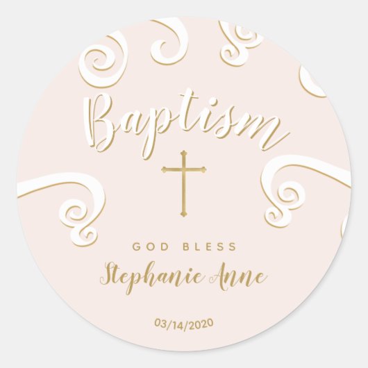 Doop Scrolls in Roze en Goud Ronde Sticker (Voorkant)