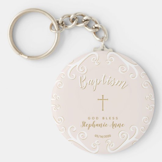 Doop Scrolls in Roze en Goud Sleutelhanger (Voorkant)