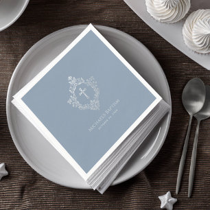 Doop Stoffig Blauw Crest Faux Zilveren Kruis Servet