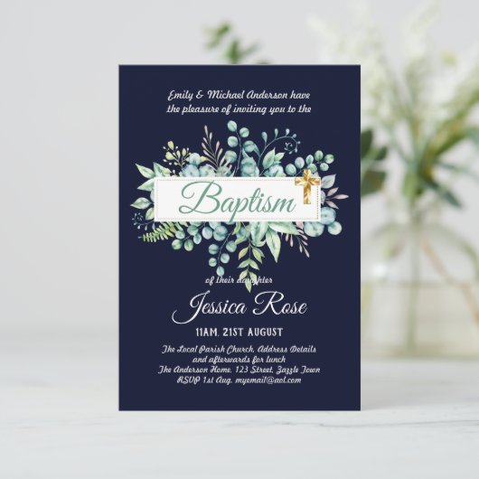 Doop Uitnodiging Eucalyptus Groenelementen BUDGET (Staand voorkant)