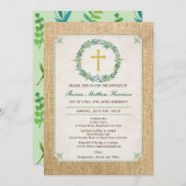 Doop uitnodiging. Groene krans robuuste jute Kaart (Voorkant / Achterkant)