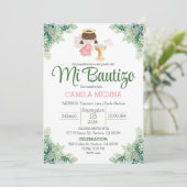 Doop uitnodiging Spaans meisje groen (Staand voorkant)
