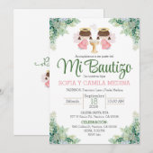 Doop Uitnodiging Spaans Twee Meisjes tweeling zuss (Voorkant / Achterkant)