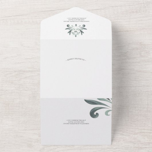 Doop uitnodigingen en RSVP kaart Sage Green Crest (Buitenkant)