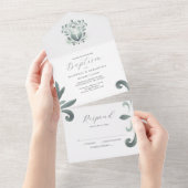Doop uitnodigingen en RSVP kaart Sage Green Crest (Afscheurbaar)