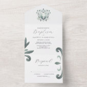 Doop uitnodigingen en RSVP kaart Sage Green Crest (Binnen)