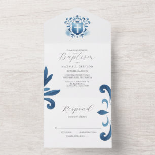 Doop Uitnodigingen met RSVP Card Dusty Blue Cres