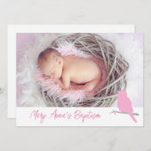 Doop uitnodigingskaart met baby meisje uil vogel f kaart (Voorkant / Achterkant)