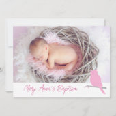 Doop uitnodigingskaart met baby meisje uil vogel f kaart (Voorkant)