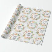 Doop Voeg naam & datum Cross Dove Flora krans toe Cadeaupapier (Uitgerold)