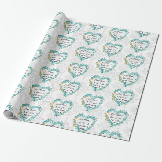 Doop Voeg naam & datum Cross Dove Vergeet me notit Cadeaupapier (Uitgerold)