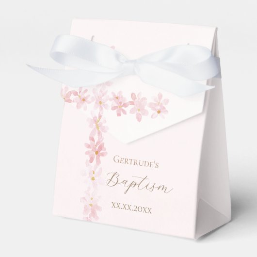 Doop waterverf roze bloemenkruis bedankdoosjes (Voorkant Zijde)