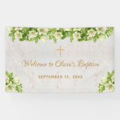 Doop Welkom Bloemen Witte Lelies Marmeren Script Spandoek (Horizontaal)