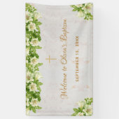 Doop Welkom Bloemen Witte Lelies Marmeren Script Spandoek (Verticaal)