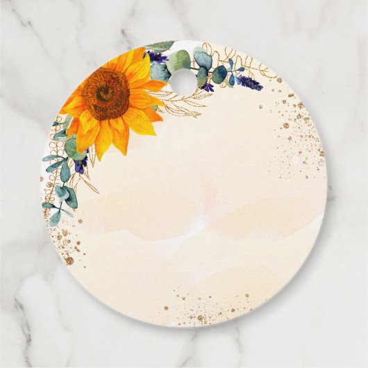 Doop zonnebloemen eucalyptus glitters modern bedankjes labels (Achterkant)