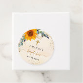 Doop zonnebloemen eucalyptus glitters modern bedankjes labels (In situ)