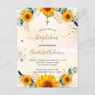 Doop zonnebloemen eucalyptus gouden glitter uitnodiging briefkaart