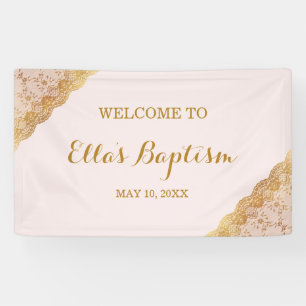 Doopbanner Roze Gouden Kant Spandoek