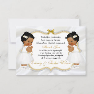 Doopcadeau voor tweeling baby meisjes gouden kruis bedankkaart