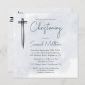 Doopdoop Blauw Wassen Modern Cross Kaart (Voorkant / Achterkant)