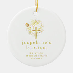Doopduif en kruis Keramisch Ornament
