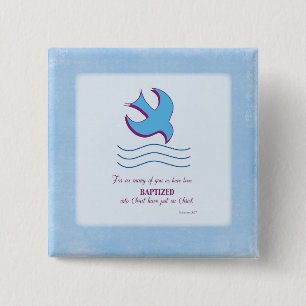 Doopduif voor volwassenen op blauw vierkante button 5,1 cm