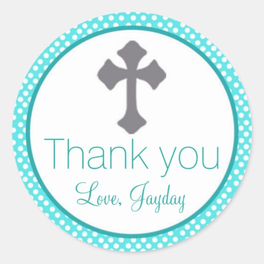 Doopend Turquoise Label Cross Baptism Favor (Voorkant)