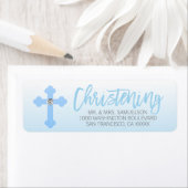 Doopend Wit Blauw Kruis JONGEN Terugkeeradres Etiket (Insitu)