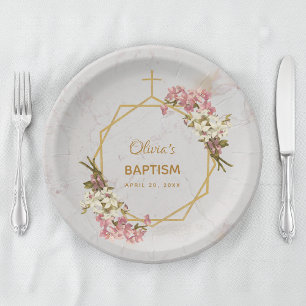 Doopfeest Bloemen Orchideeën Goud Marmer Geometris Papieren Bordje