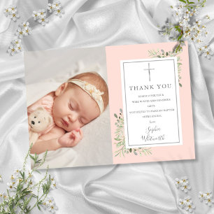 Doopfeest groen blush roze foto bedankkaart