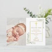 Doopfeest groen foto bedankkaart (Staand voorkant)