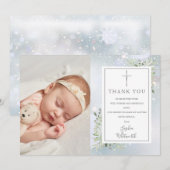 Doopfeest groene winter foto bedankkaart (Voorkant / Achterkant)